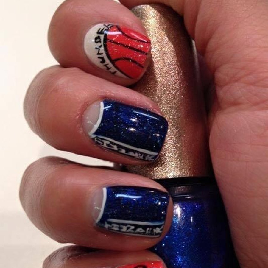 Navy, red and gold glitter team color gel nails for Oklahoma game day
