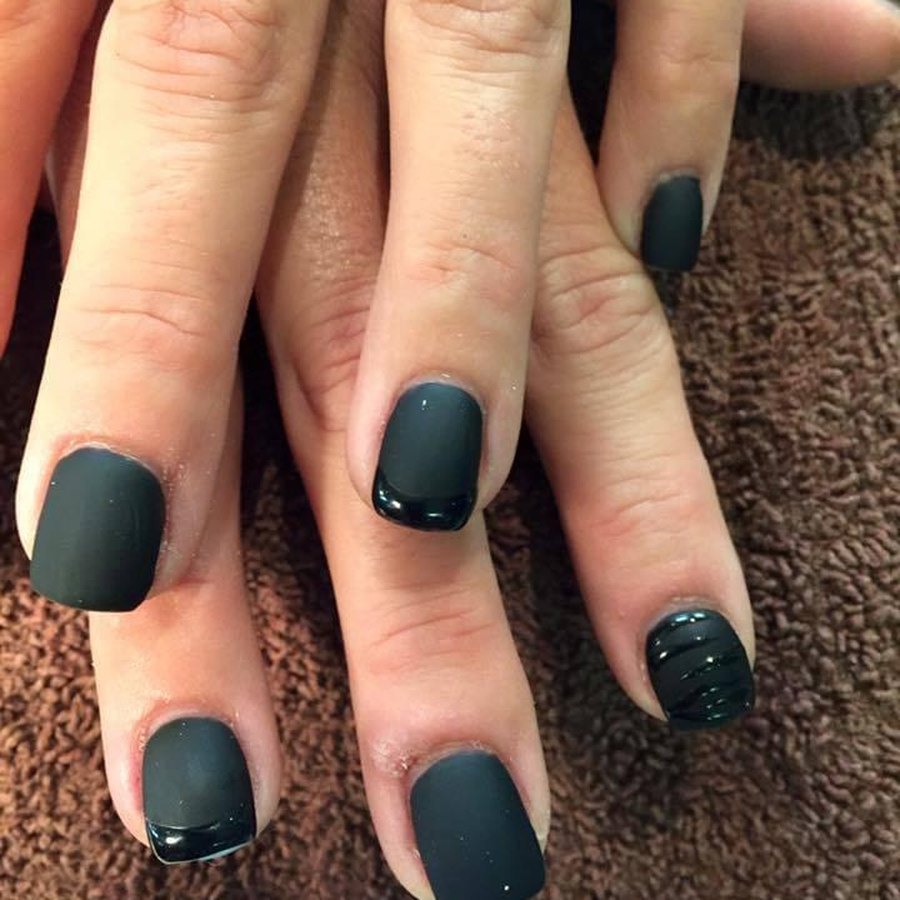 Matte hunter green gel manicure done at our OKC nail salon near Quail Creek