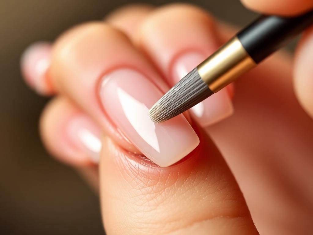 Builder gel overlay being brushed onto a natural nail