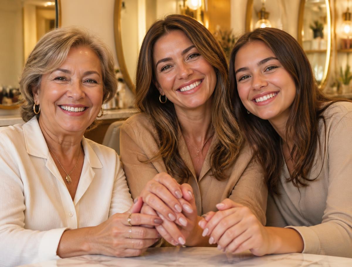 Three generations of one family together after their nail appointments