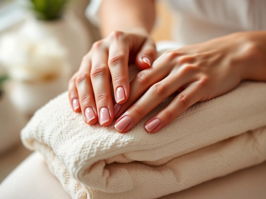 Natural nail manicure with soft pink polish at our Oklahoma City salon